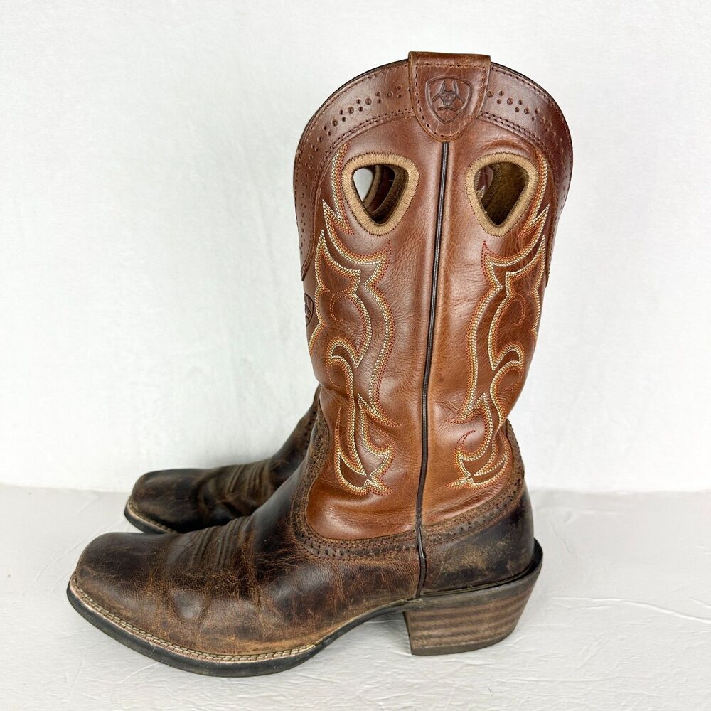 Ariat Mens Rawhide Leather Western Boot Size 8.5 Square Toe Brown 10010953